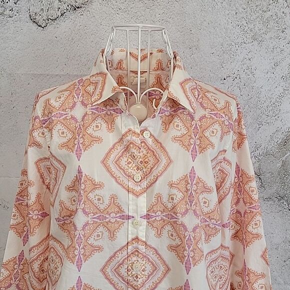 J. Crew button-down shirt in abstract print pinks and creme Women's Size S - Picture 2 of 11